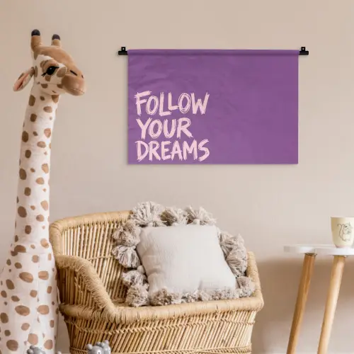 Follow your dreams - Paars - Penseeltextuur Wandkleed katoen klein -wsfeer5_kind