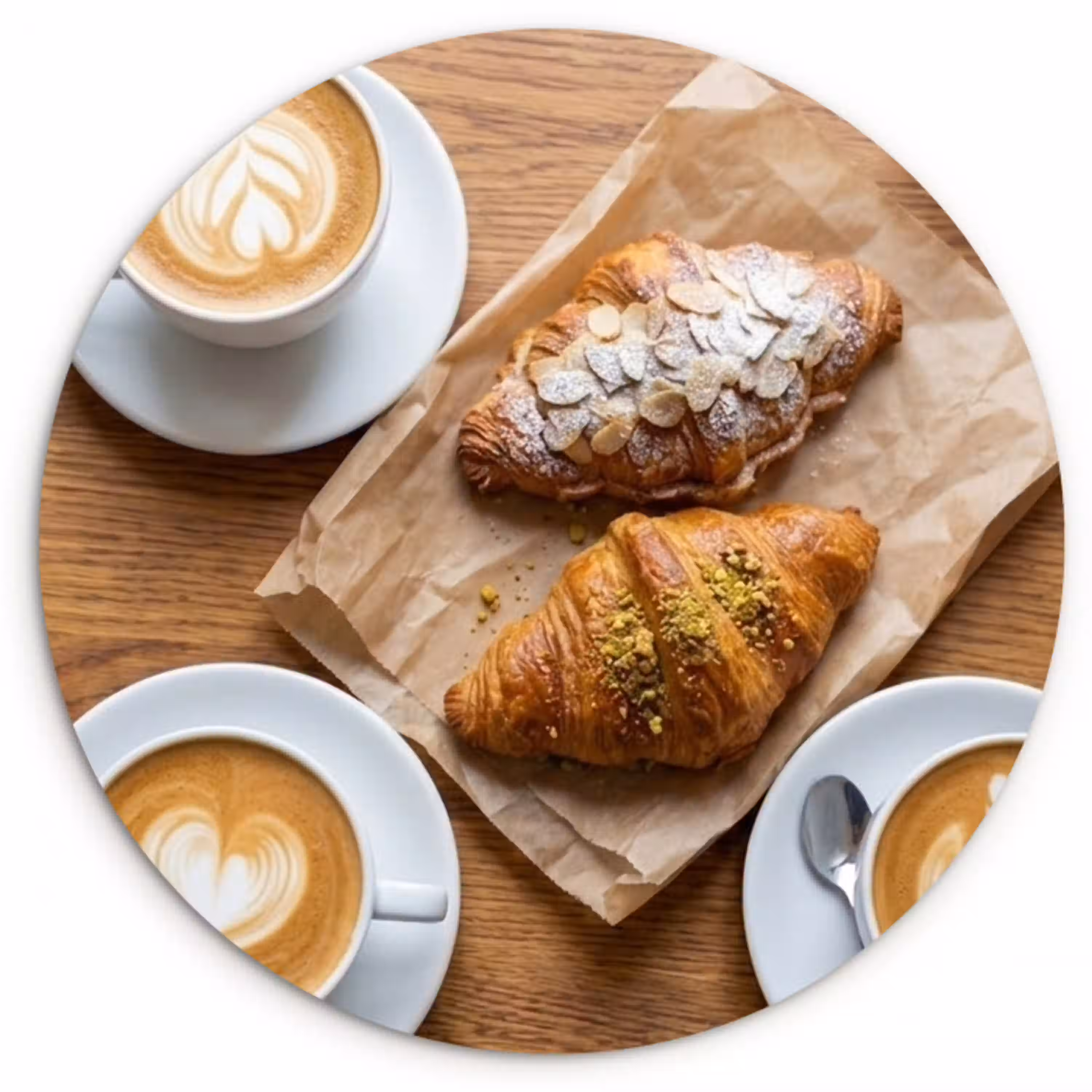 Eten - Croissant - Koffie - Ontbijt - Modern Wandcirkel kunststof plaat 5mm dik klein -3d