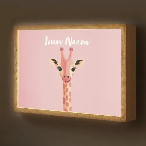 Giraffe - Illustratie - Roze Light Box met batterij (Wandlamp kind) middel -z3d_website