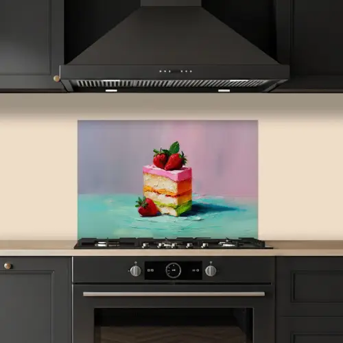 Taartje - Aardbeien - Glazuur - Kleurrijk keuken achterwand spatscherm klein -sfeer1