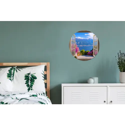 Doorkijk - Berg - Landschap - Uitzicht - Meer Wandcirkel aluminium klein -slaapkamer