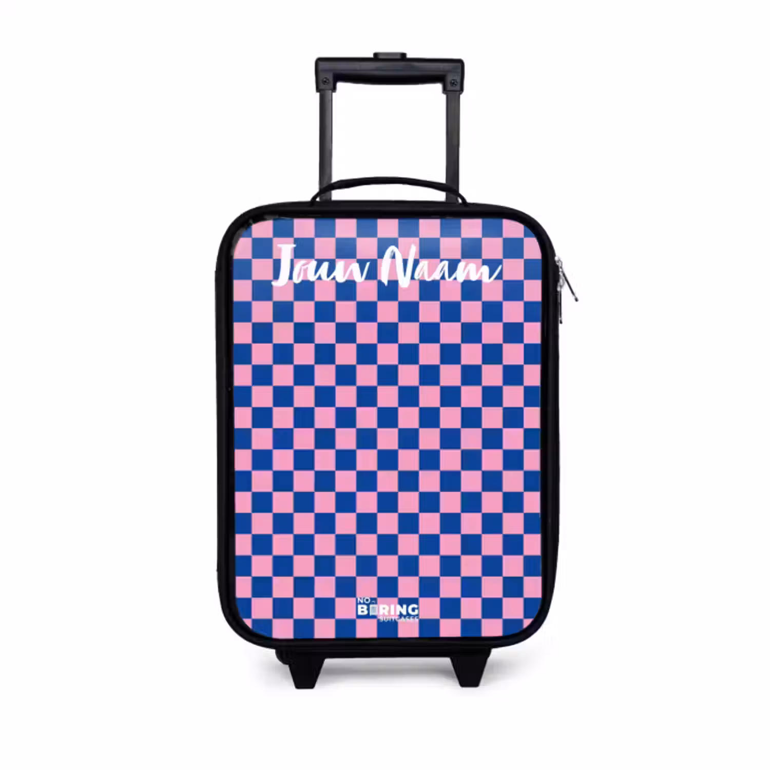 Kinderkoffer met naam - Blokjes - Blauw - Roze