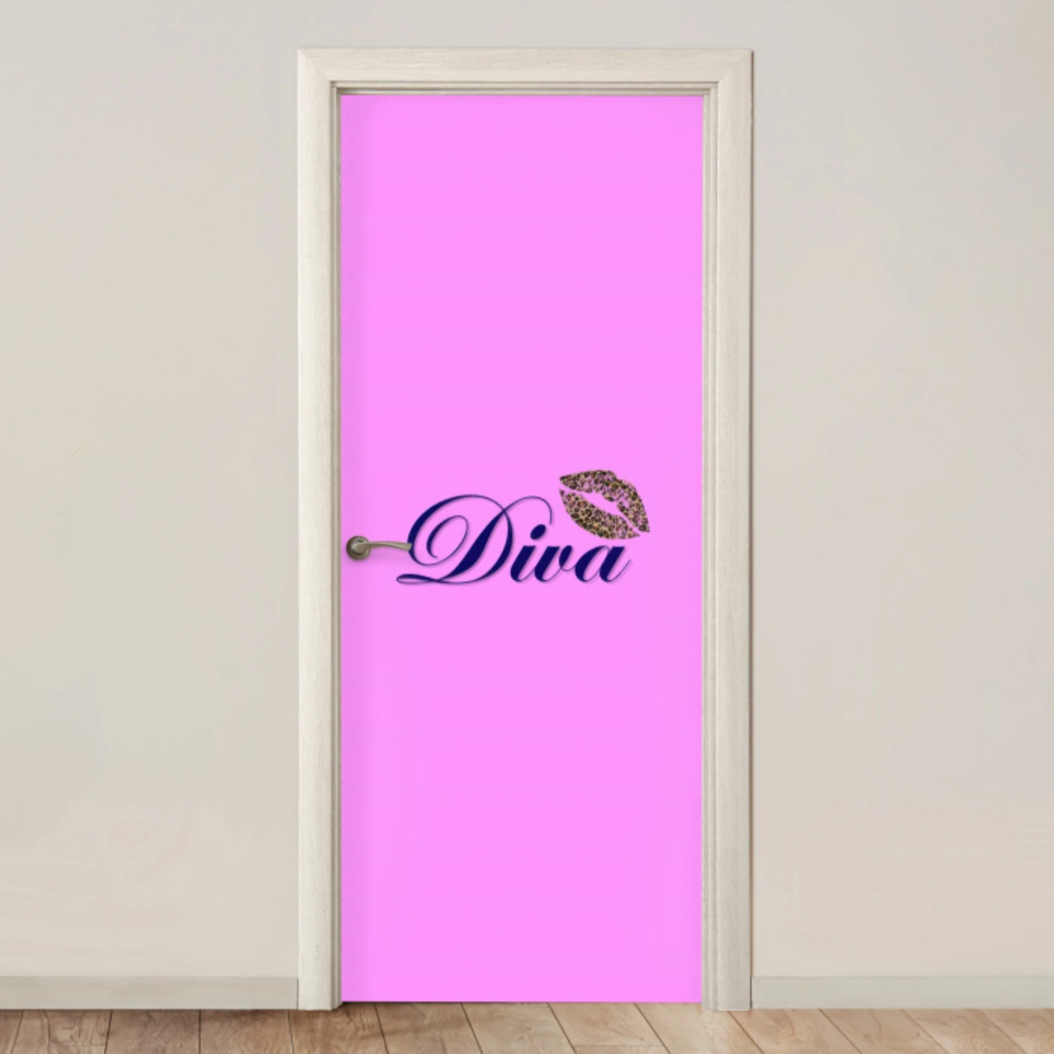 Diva - Lip - Panterprint - Roze deurposter klein -3d_beige