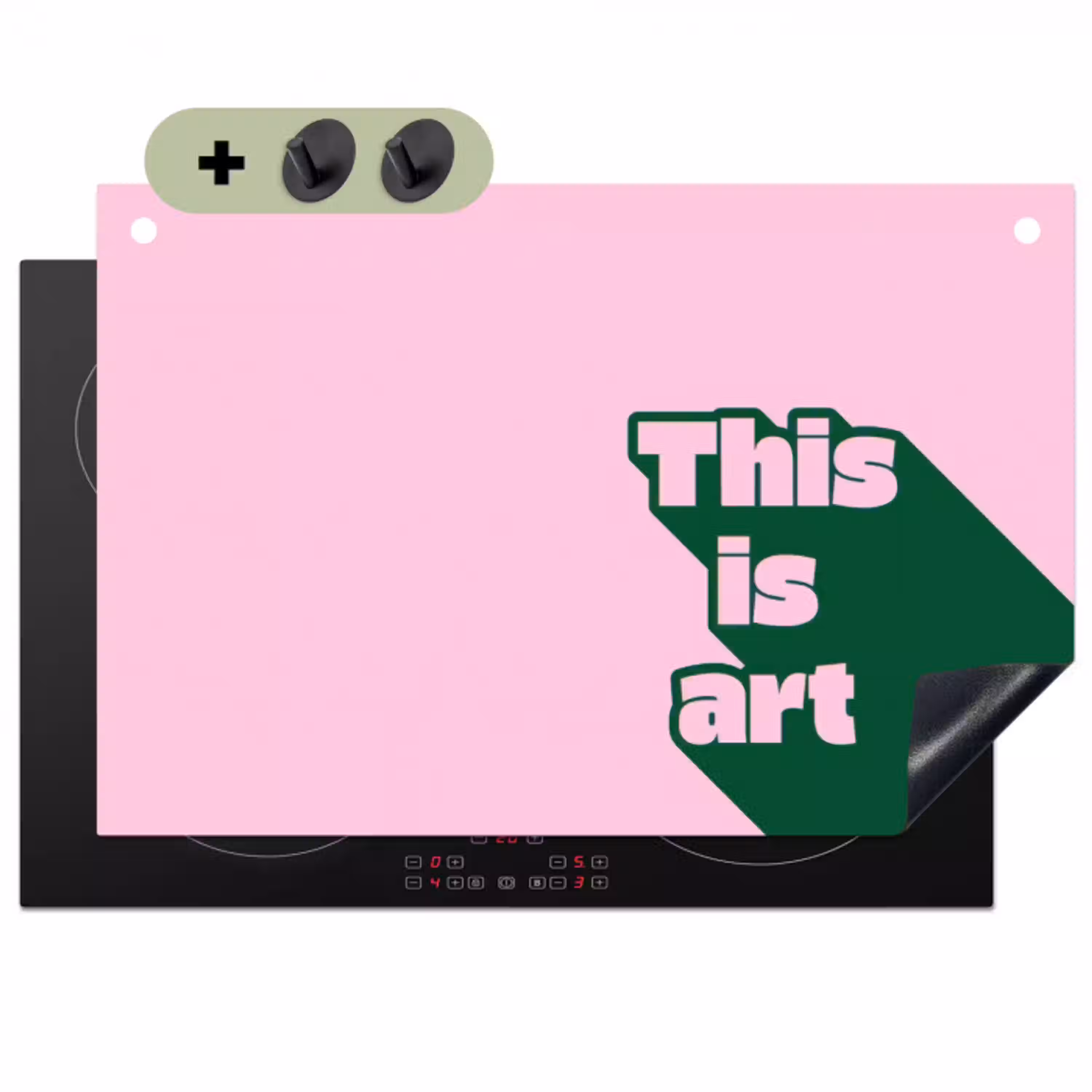 Groen - Teskt - This is art - Roze Inductie beschemer met haakjes klein -3d