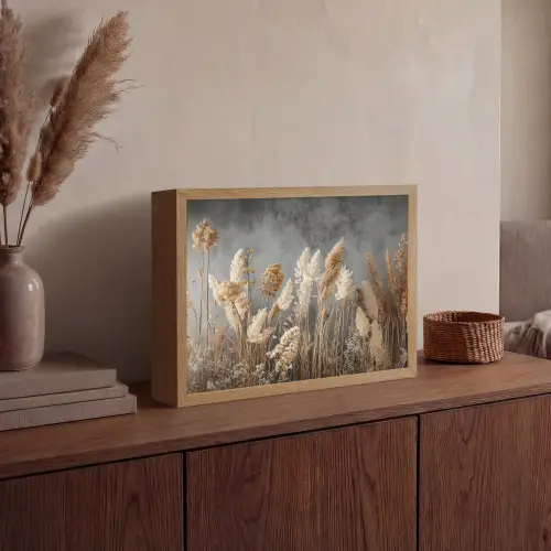 Gedroogde Veldbloemen - Grijs - Beton Light Box met batterij (Wandlamp) middel -sfeer2