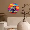 Neushoorn - Zonsondergang - Savanna - Kleurrijk Wandcirkel kunststof plaat 5mm dik klein -sfeer1