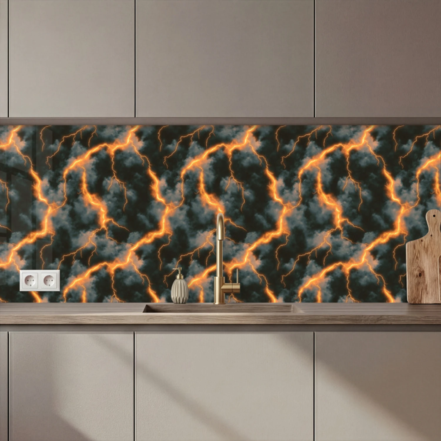 Kitchen splashback - Orange - Lightning - Clouds | Kitchenyeah.co.uk