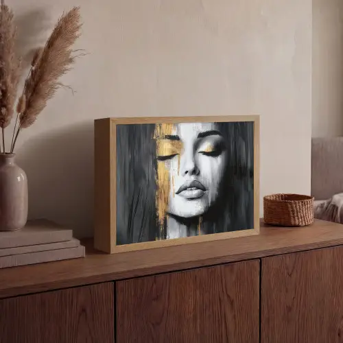 Gezicht - Vrouw - Penseelstreken - Abstract Light Box met batterij (Wandlamp) middel -sfeer2