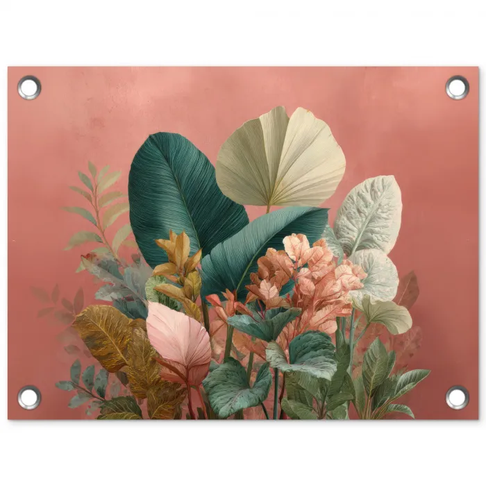 Tropische bladeren - Bloemen - Roze - groen tuinposter los doek klein -3d