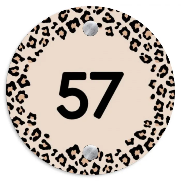 Beige luipaardprint - Traditioneel Naambord Rond klein -3d