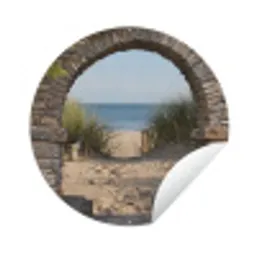Doorkijk - Strand - Duin - Planten Wandcirkel tuinposter met ringen klein -3d