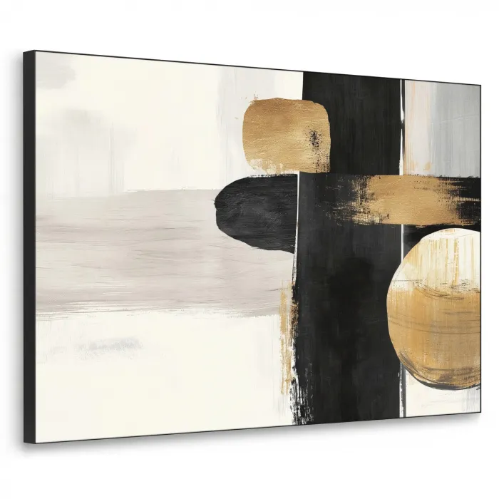 Vormen - Penseelstreken - Abstract - Goud Textielframe zwart klein -3d