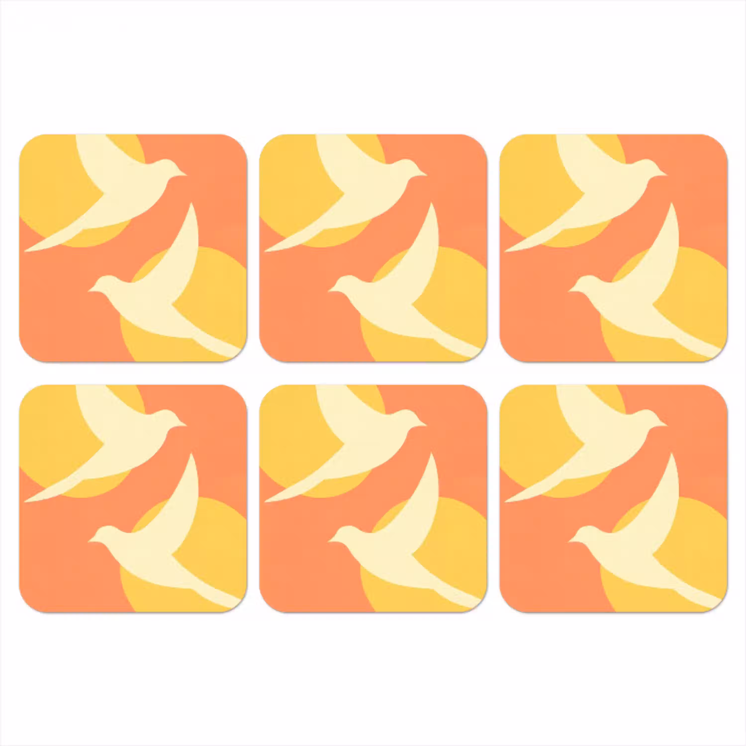 Vogels - Cirkels - Geel onderzetter kurk middel -3d