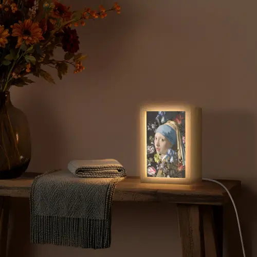 Meisje met de parel - Johannes Vermeer - Bloemen Light Box met kabel (Tafellamp) klein -sfeer4