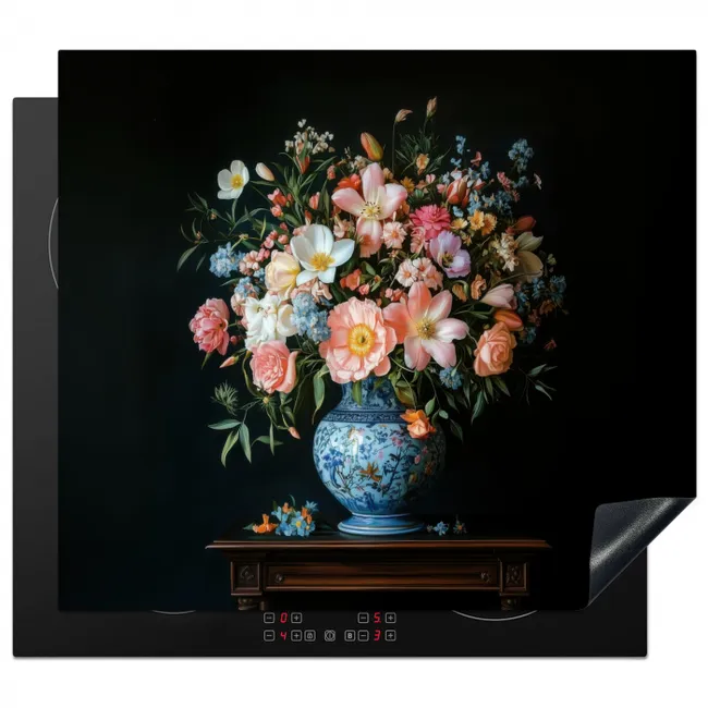 Roze - Bloemen - Vaas - Kleuren Inductie beschermer vinyl 3mm middel -3d