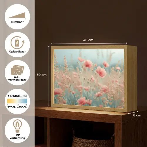 Bloemen - Natuur - Klaprozen - Bloemenveld Light Box met batterij (Wandlamp) middel -USP_websiteoverzichtNL