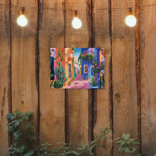 Geel - Blauw - Oranje - Huis tuinposter los doek klein -sfeer1