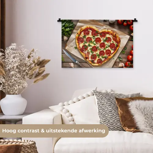 Pizza - Hart - Pepperoni - Tomaat Wandkleed katoen klein -sfeer1