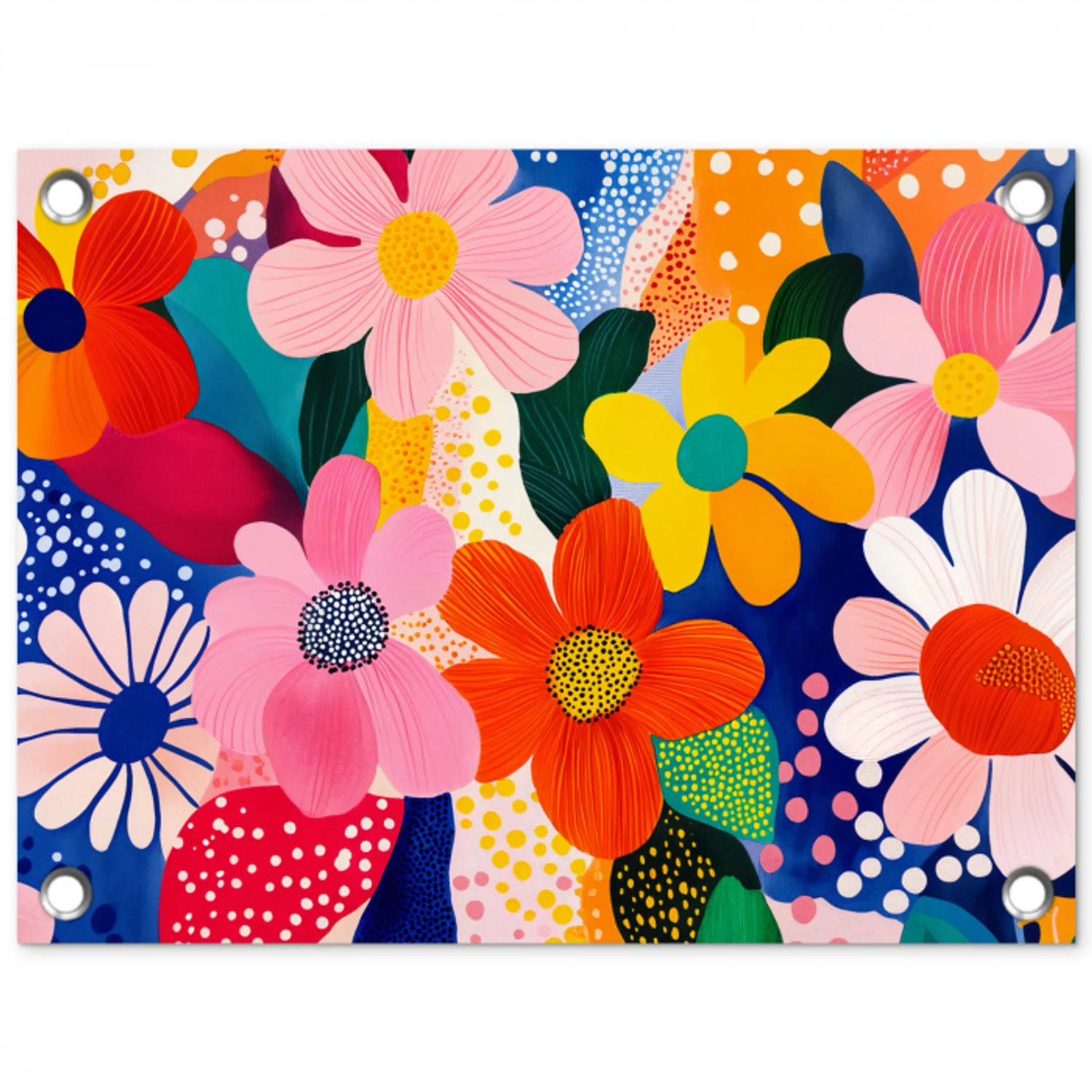 Bloemen - Kleurrijk - Stippen tuinposter los doek klein -3d