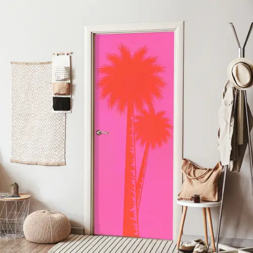 Palmbomen - Modern - Roze deurposter klein -sfeer6
