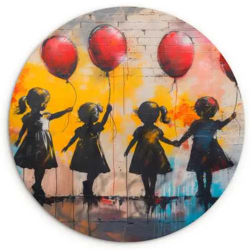 Graffiti - Kinderen - Street art - Ballon - Banksy Wandcirkel kunststof plaat 5mm dik klein -3d