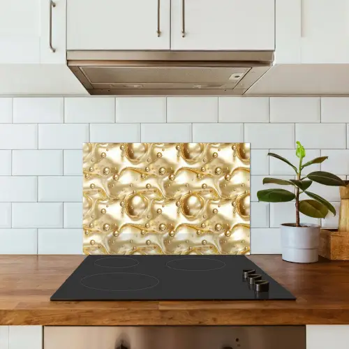 Vloeibaar - Druppels - Goud keuken achterwand spatscherm klein 900 -sfeer2