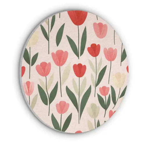 Tulpen - Modern - Roze Akoestische PET Vilt - Rond klein -3d