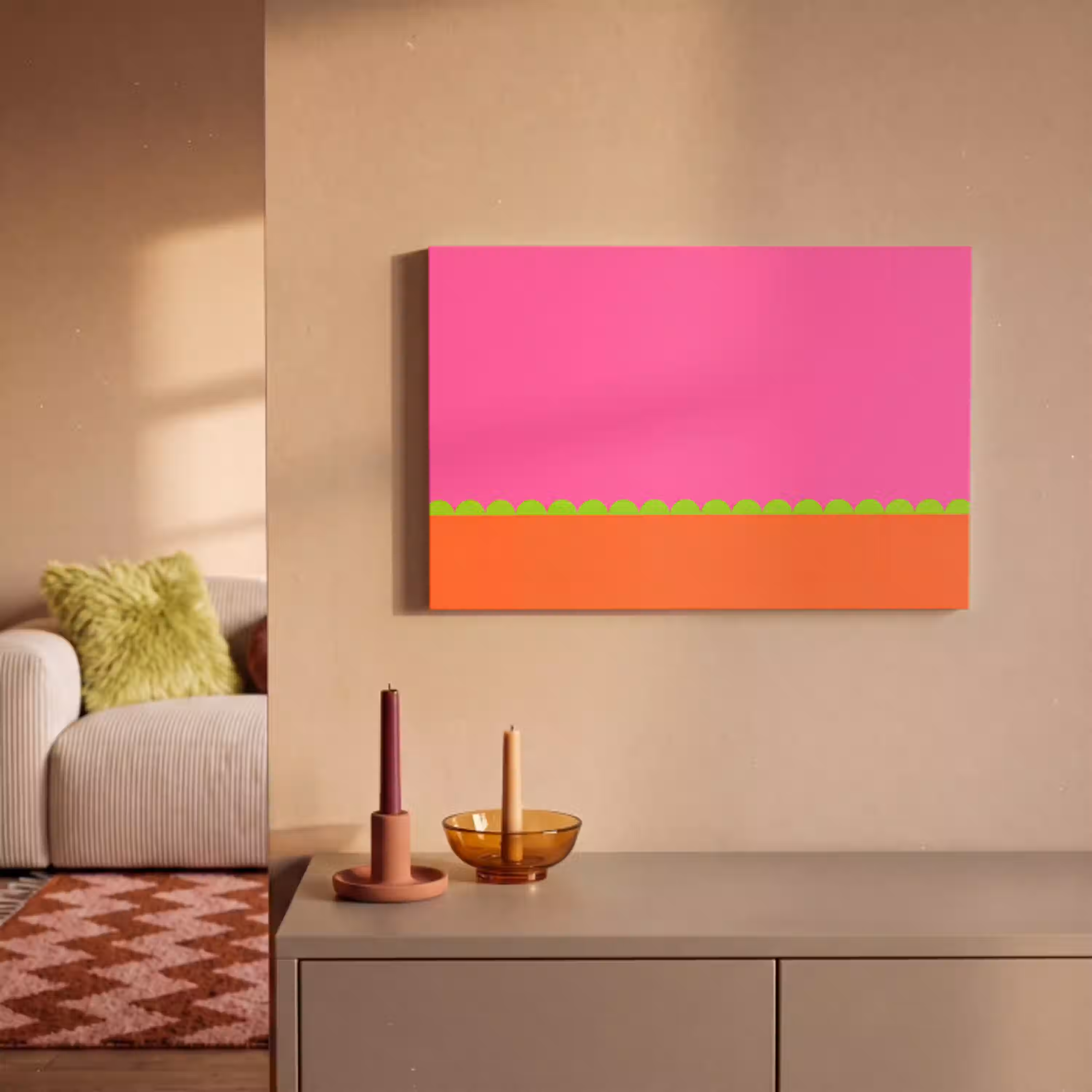 Abstract - Geometrisch - Kleurblokken - Roze - Oranje canvas 2cm klein -sfeer1
