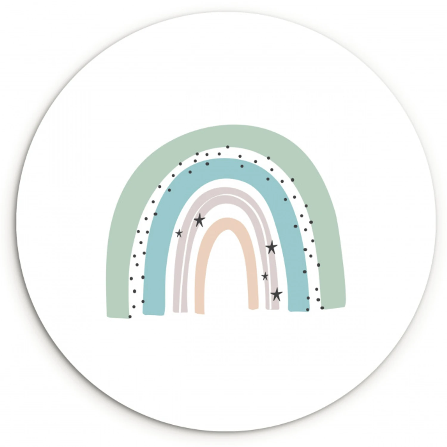 Regenboog - Kinderen - Sterren - Stippen - Pastel Wandcirkel kunststof plaat 5mm dik klein -3d