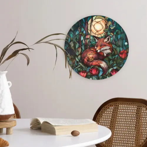 Vos - Mozaïek - Bos - Maan Wandcirkel kunststof plaat 5mm dik klein -sfeer4