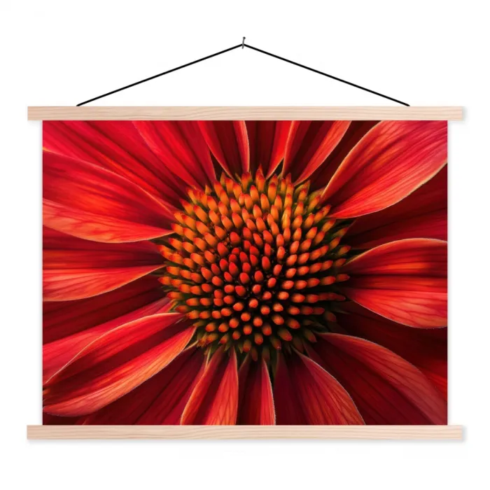 Close up - Bloem- Rood textielposter latten blank klein -3d