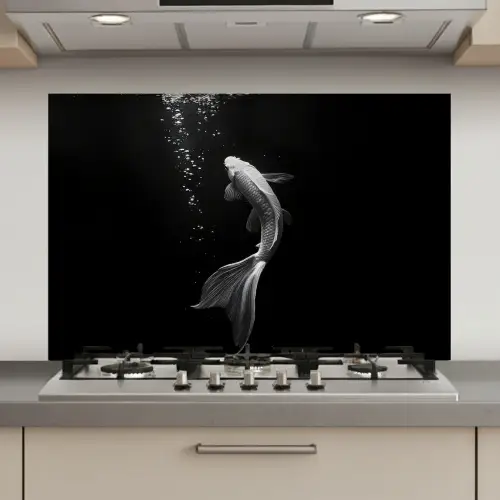 Koi - Vis - Wit - Zwart keuken achterwand spatscherm klein -3d_website