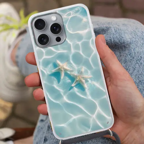 Zeesterren - Golvend water - Rustgevend Hoesje iPhone 16 Pro Max met koord klein -sfeer3