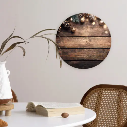 Kerstdecoratie - Houten - Dennenappel - Bruin Wandcirkel kunststof plaat 5mm dik klein -sfeer4