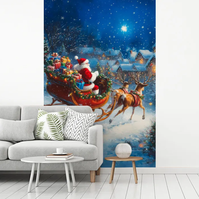 Kerstman - Rendier - Kerst - Sneeuw fotobehang vinyl groot -woonkamer