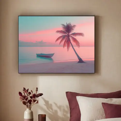 Zee - Boot - Zonsondergang Textielframe zwart klein -sfeer1