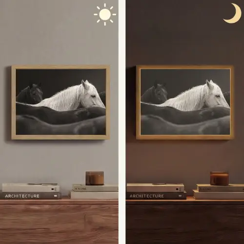 Paarden - Zwart - Wit - Kudde Light Box met batterij (Wandlamp) middel -sfeer3