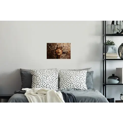 Gezicht - Vrouwe - Bladeren - Penseelstreken Muursticker klein -slaapkamer