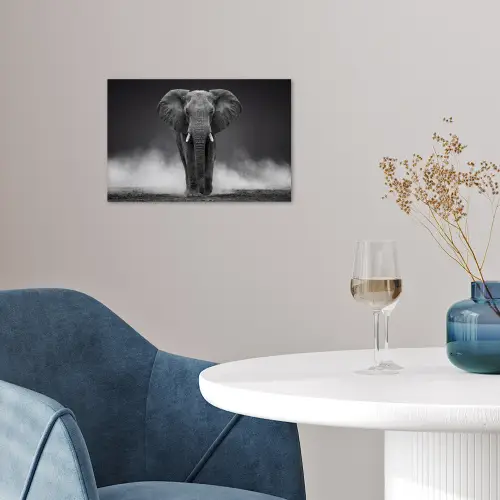 Olifant - Zwart - Wit - Rook poster papier klein -sfeer3
