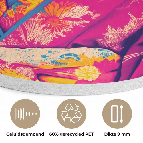 Bloemenkrans - Hagedis - Kimono - Paars Akoestische PET Vilt - Rond klein -closeup_NL