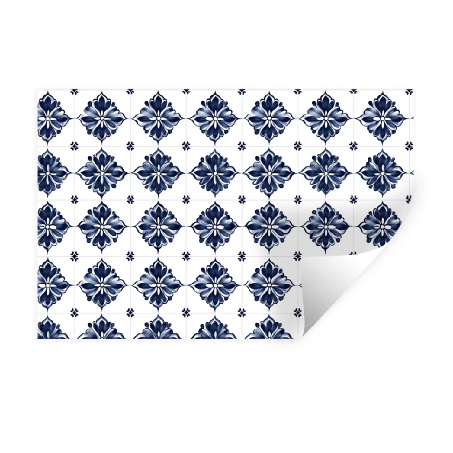 Tegelmotief - Blauw - Wit - Bloem Muursticker klein 286 -3d