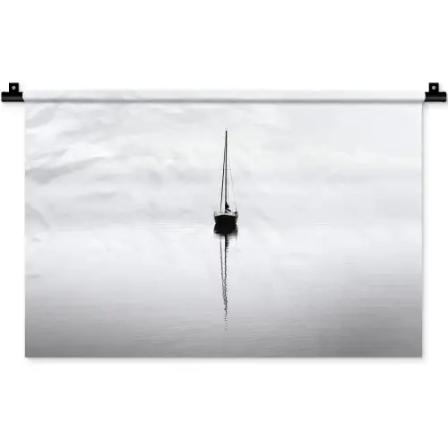 Zeilboot - Zwart - Water - Silhouet Wandkleed katoen klein -zz3d
