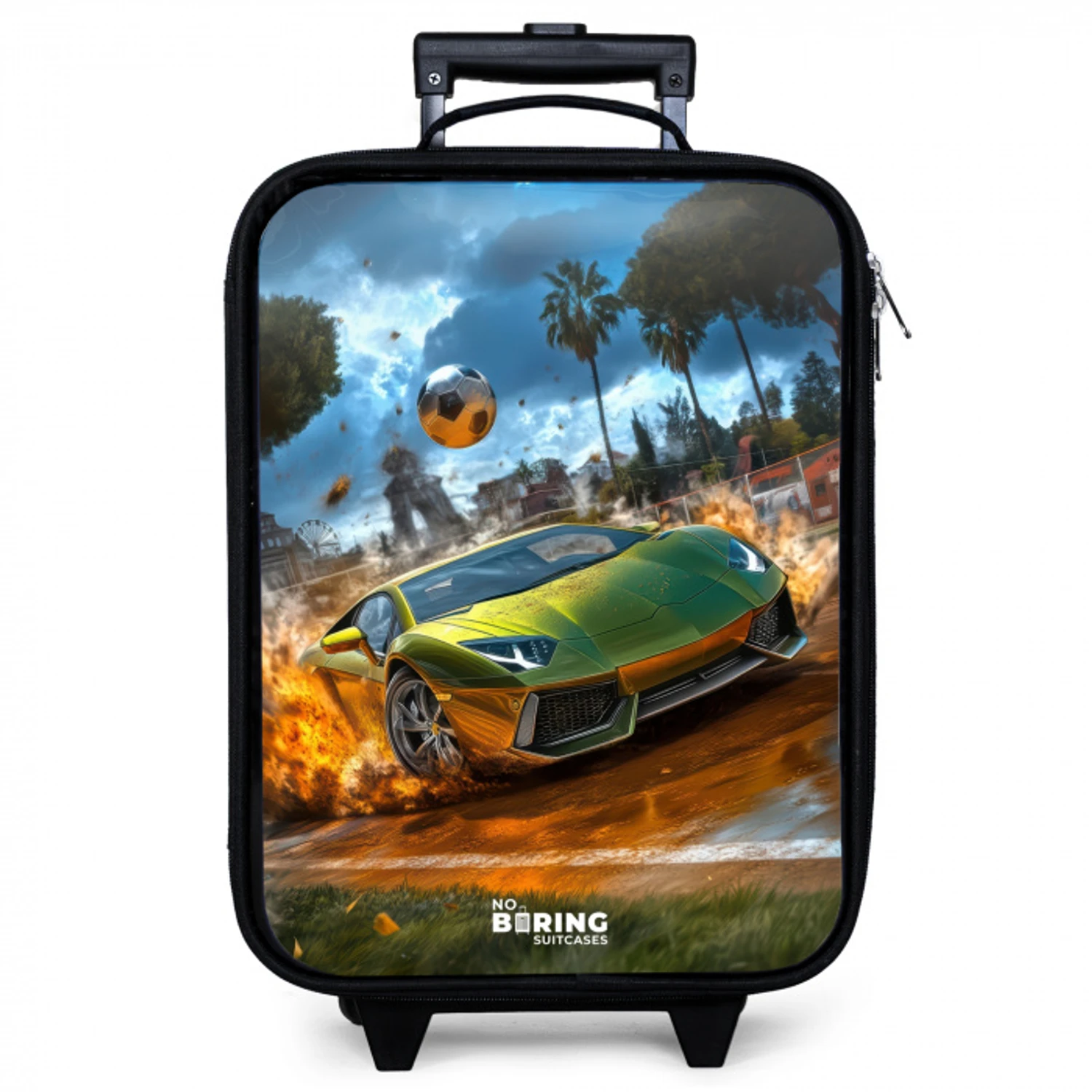 Sportauto knalt door voetbalveld met bal Kinderkoffer - Zwart klein -zzz_website3d