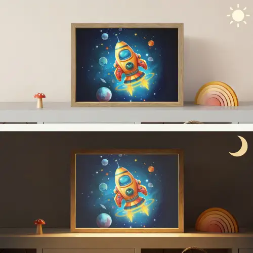 Raket - Ruimte - Planeten - Kinderen - Jongen Light Box met batterij (Wandlamp kind) middel -sfeer3_kind