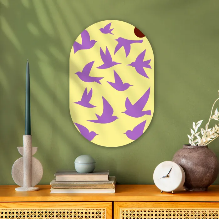 Vogels - Cirkel - Geel - Beweging Wandcirkel Ovaal Forex klein -sfeer2