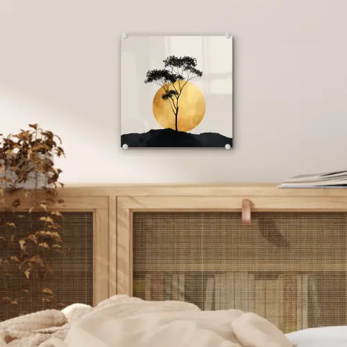 Zwarte boom - Gouden cirkel - Heuvel plexiglas 5mm klein -sfeer4