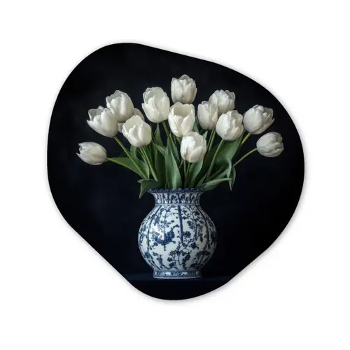 Wit - Bloemen - Tulpen - Vaas Wandcirkel Organisch Forex 3mm klein -3d