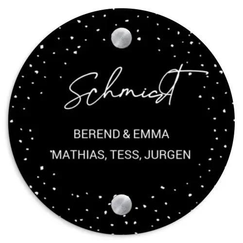Zwart met stippen - Sierlijk Naambord Rond klein -3d