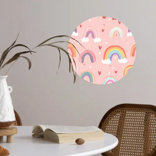 Regenboog - Patroon - Pastel - Handgetekend Wandcirkel behangsticker klein -sfeer3