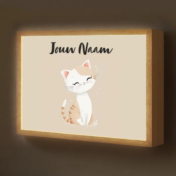 Kat - Kitten - Beige Light Box met batterij (Wandlamp kind) middel -z3d_website
